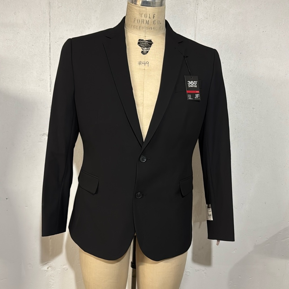 JF J Ferrar Mens Stretch Fabric Slim Fit Sport Coat Suit Jacket 46R Black